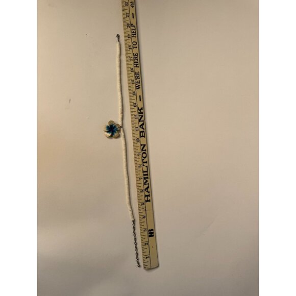 Vintage Shell & Bead Necklace With Hand-Painted Blue Floral Pendant - Picture 3 of 16